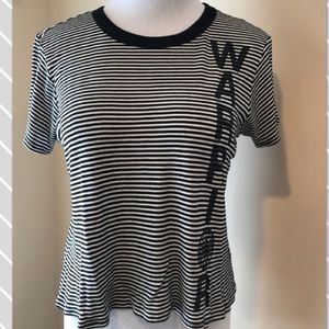 SoulCycle WARRIOR blk wht striped crop top size XS